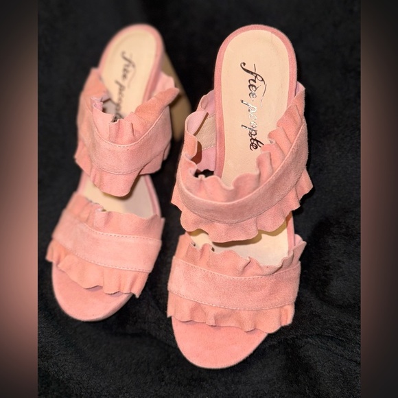 Free People Pink Plush Mules with Rhinestone Accents - Picture 1 of 12